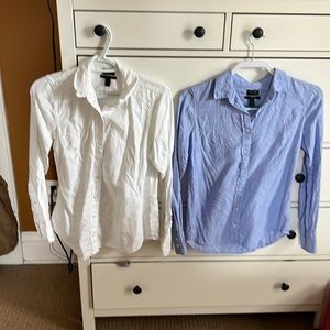 Jcrew linen button up tops size 2. One is white and one is blue.  Like new